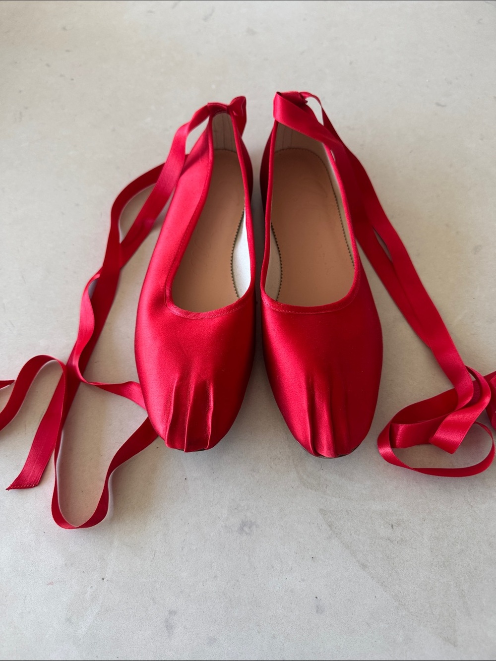 J. Crew Red Satin Ribbon Ballet Flats for Women